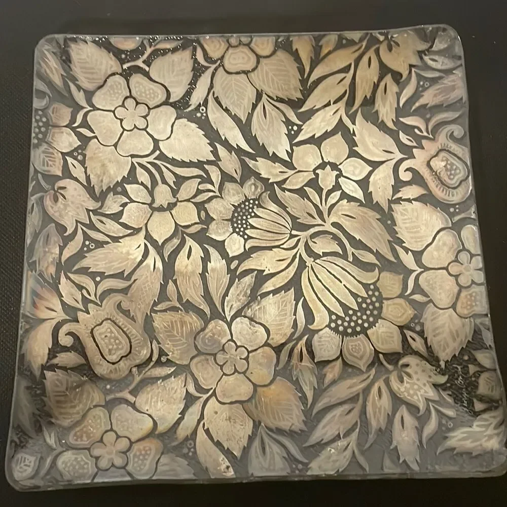 Vintage square dish with a floral print